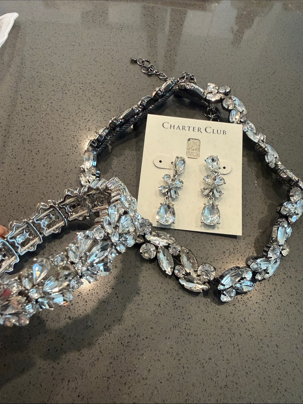 Express new crystal necklace choker silver earrings and bracelet